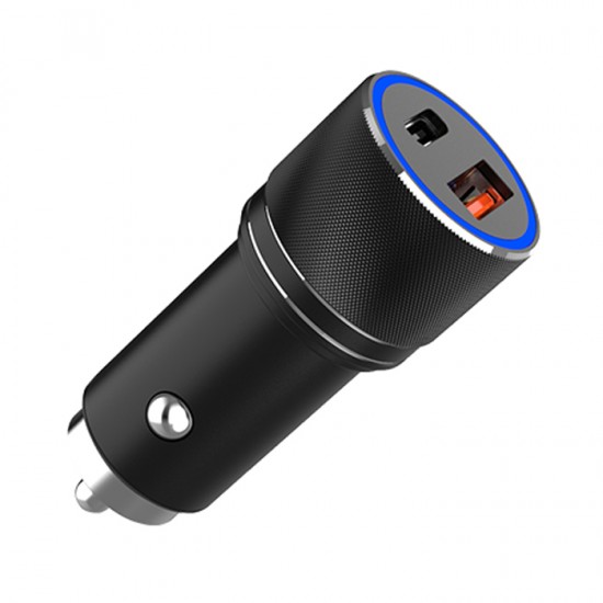 Sunpin CS-01 38W PD 3.0 Qualcomm Dual Usb Travel Car Charger With Lightning Cable - Black