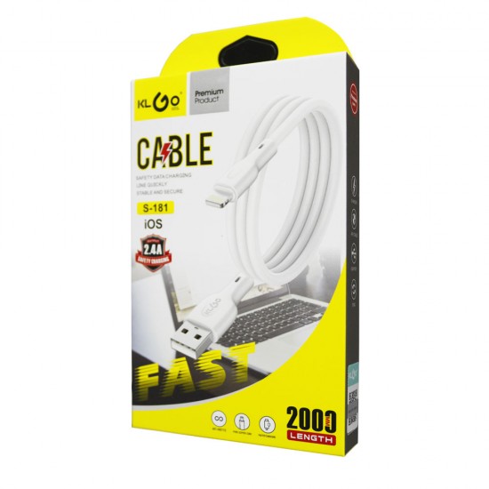 KLGO S181 IOS Lightning 2m Fast Mobile Charging Cable 2.4A