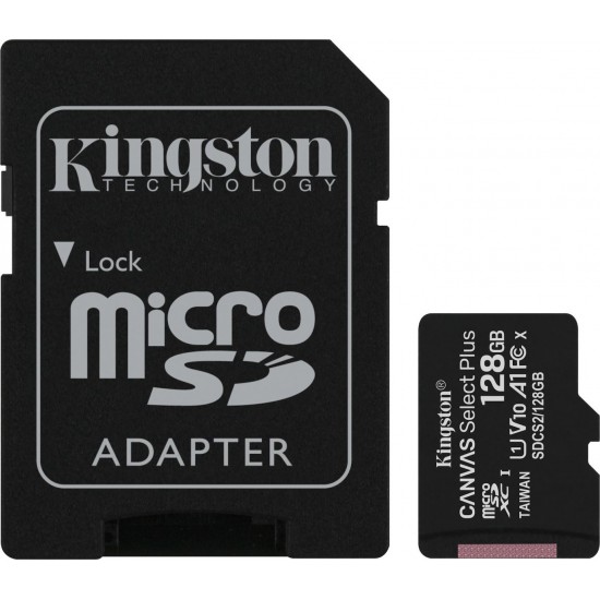 Kingston Canvas Select Plus microSDXC 128GB Class 10 U1 V10 A1 UHS-I with Adapter