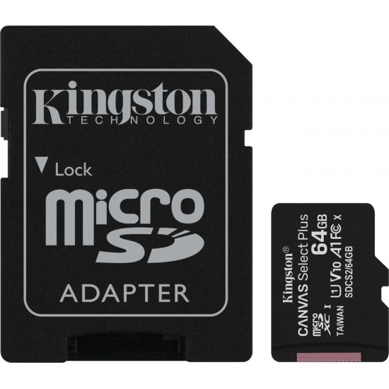 Kingston Canvas Select Plus microSDXC 64GB Class 10 U1 V10 A1 UHS-I with Adapter